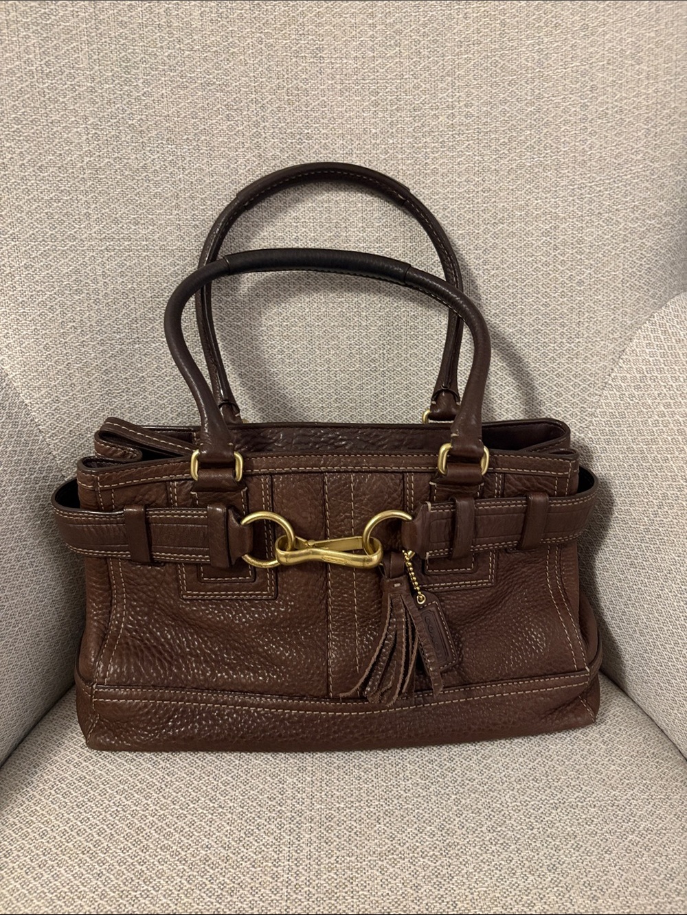 Coach Brown Leather Tote Handbag with Gold Hardware